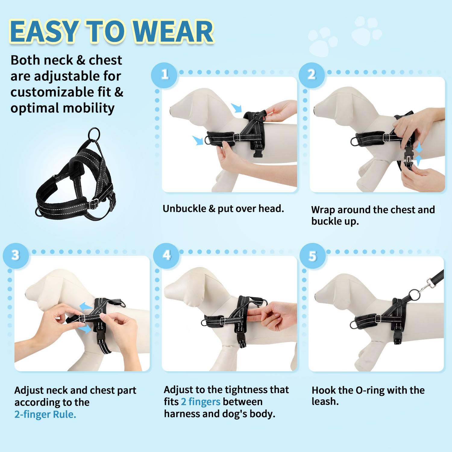 Quick-snap buckle enables fast on/off for busy owners