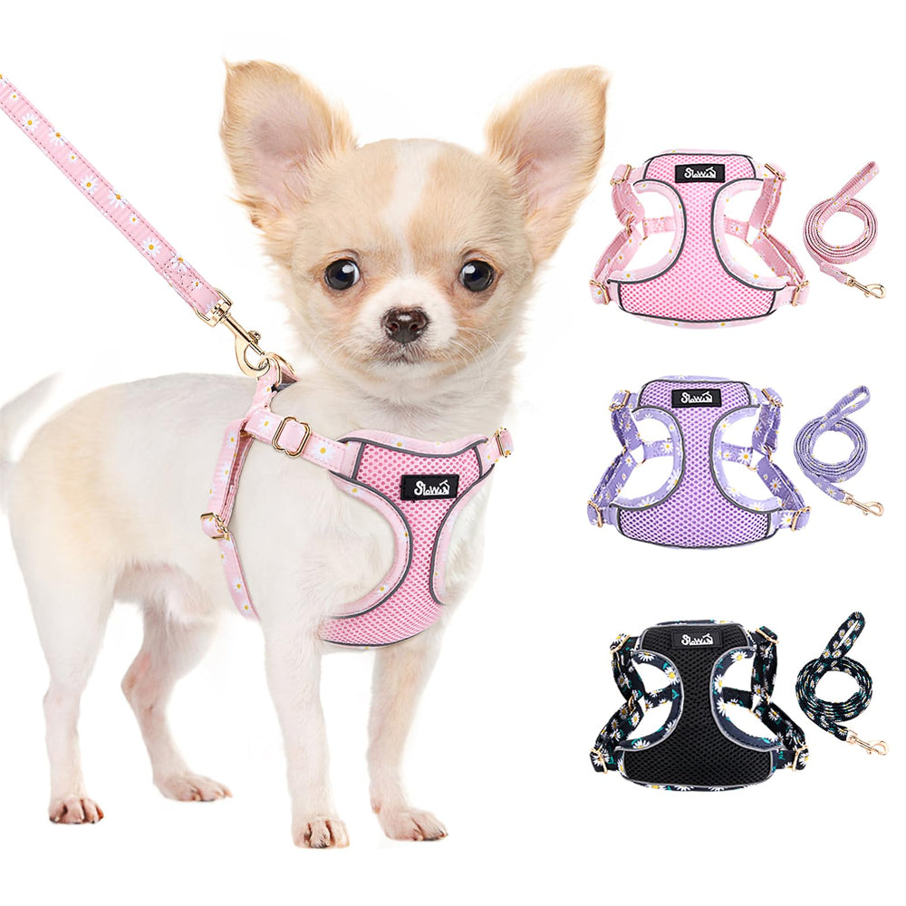 SlowTon small dog harness pink front view for comfortable daily walks