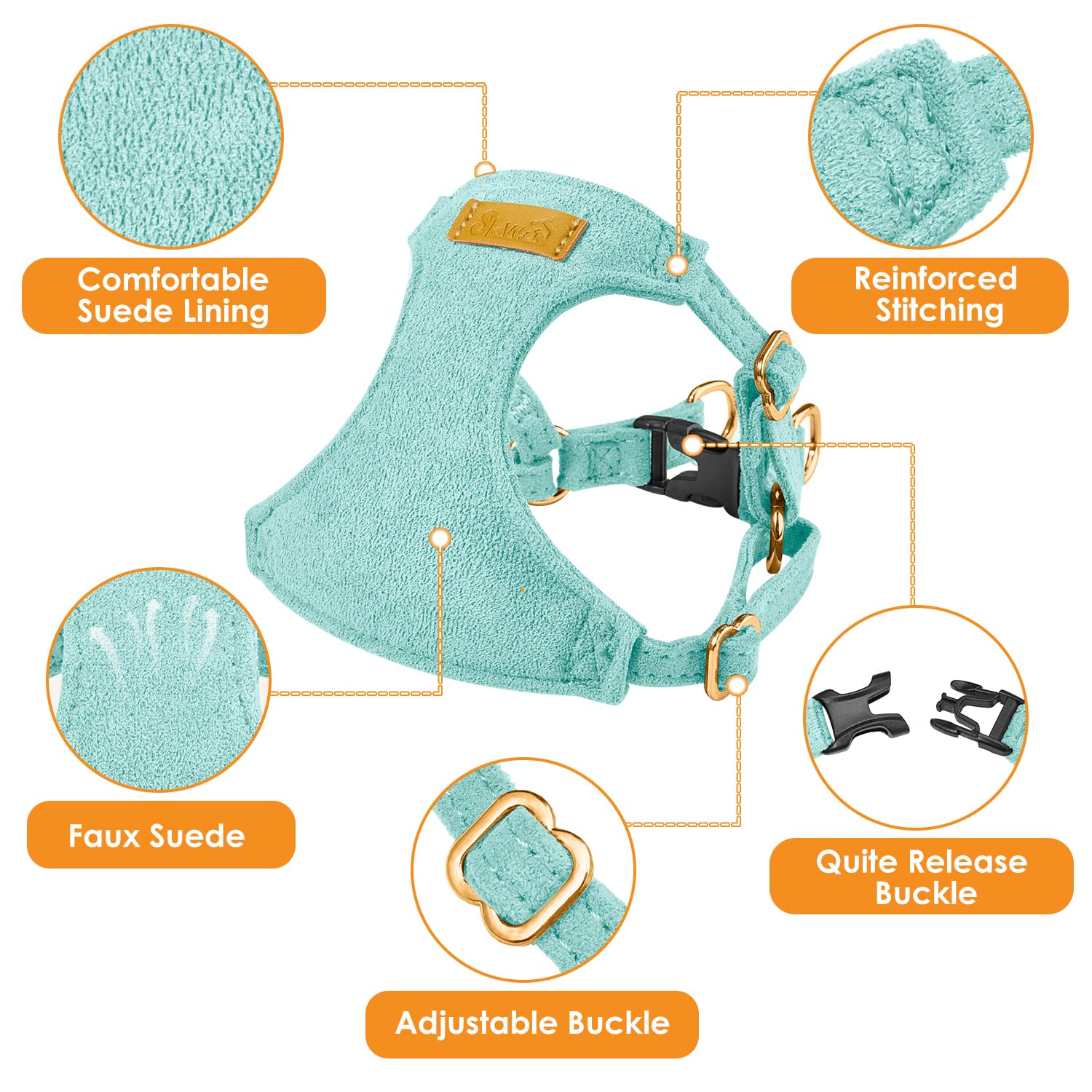 SlowTon XXS harness with leash attachment point, tangle-free walking