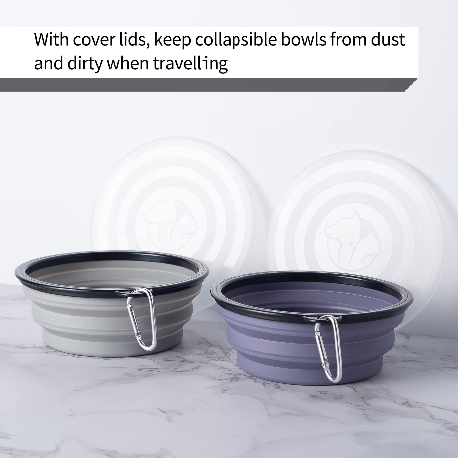 SLSON collapsible dog bowl with concrete gray cover lid for travel.