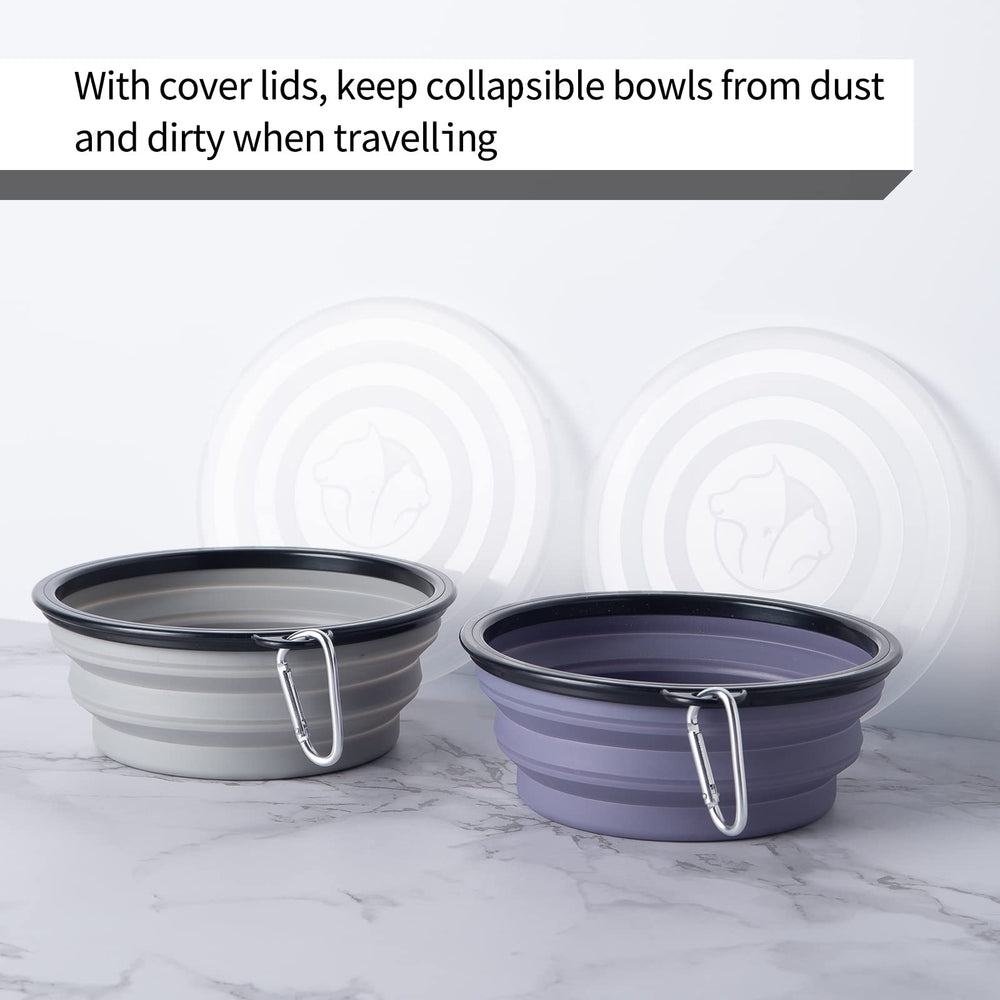 SLSON collapsible dog bowl with concrete gray cover lid for travel.