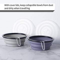 SLSON collapsible dog bowl with concrete gray cover lid for travel.