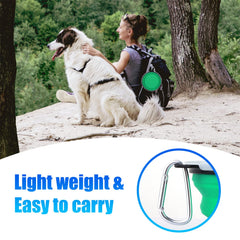 SLSON dog bowl with buckle clip attached to gear for hands-free travel.