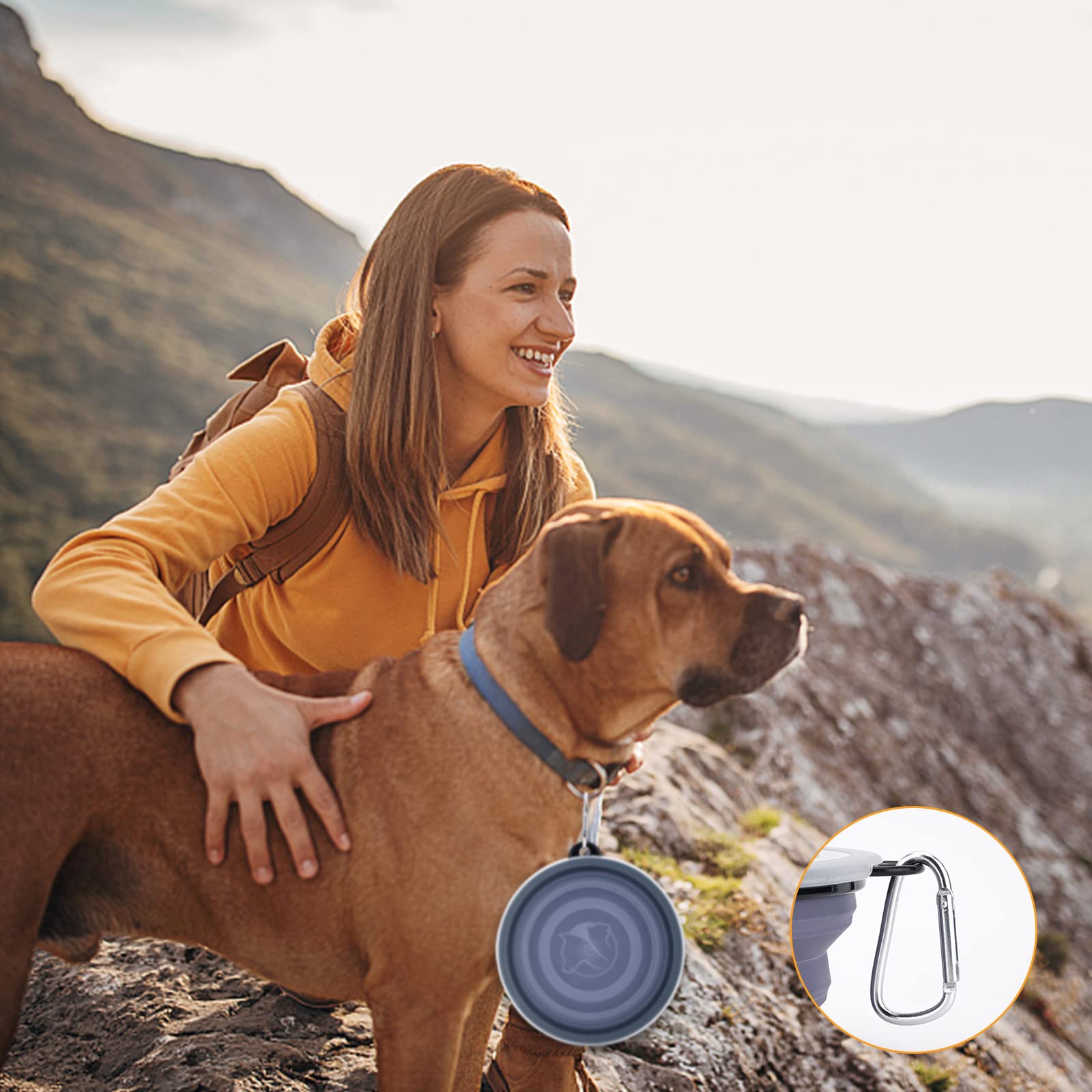 SLSON collapsible dog bowl folded compact design for easy storage.