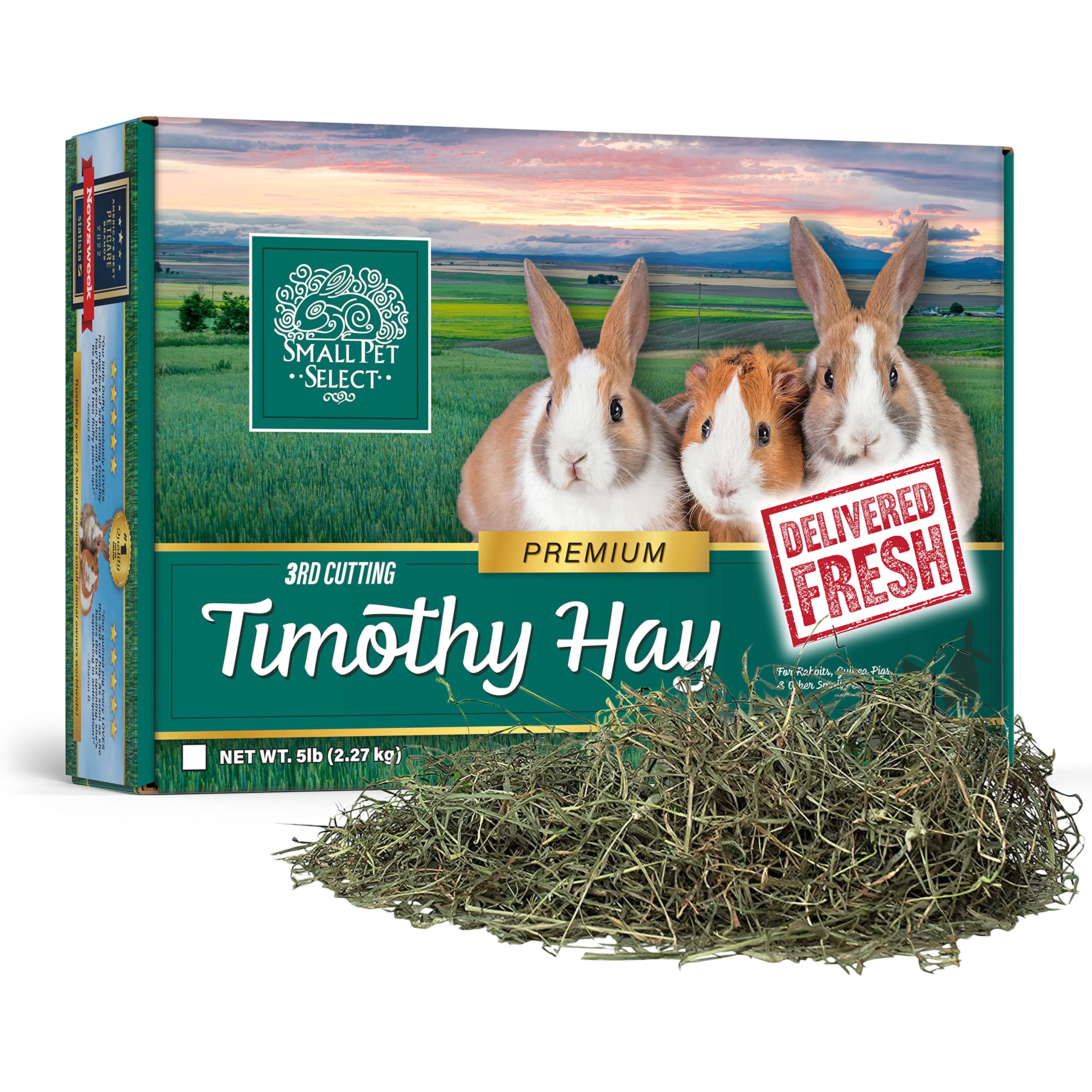 Small Pet Select 3rd Cutting Timothy Hay leaf blend boosts palatability for rabbits and guinea pigs.