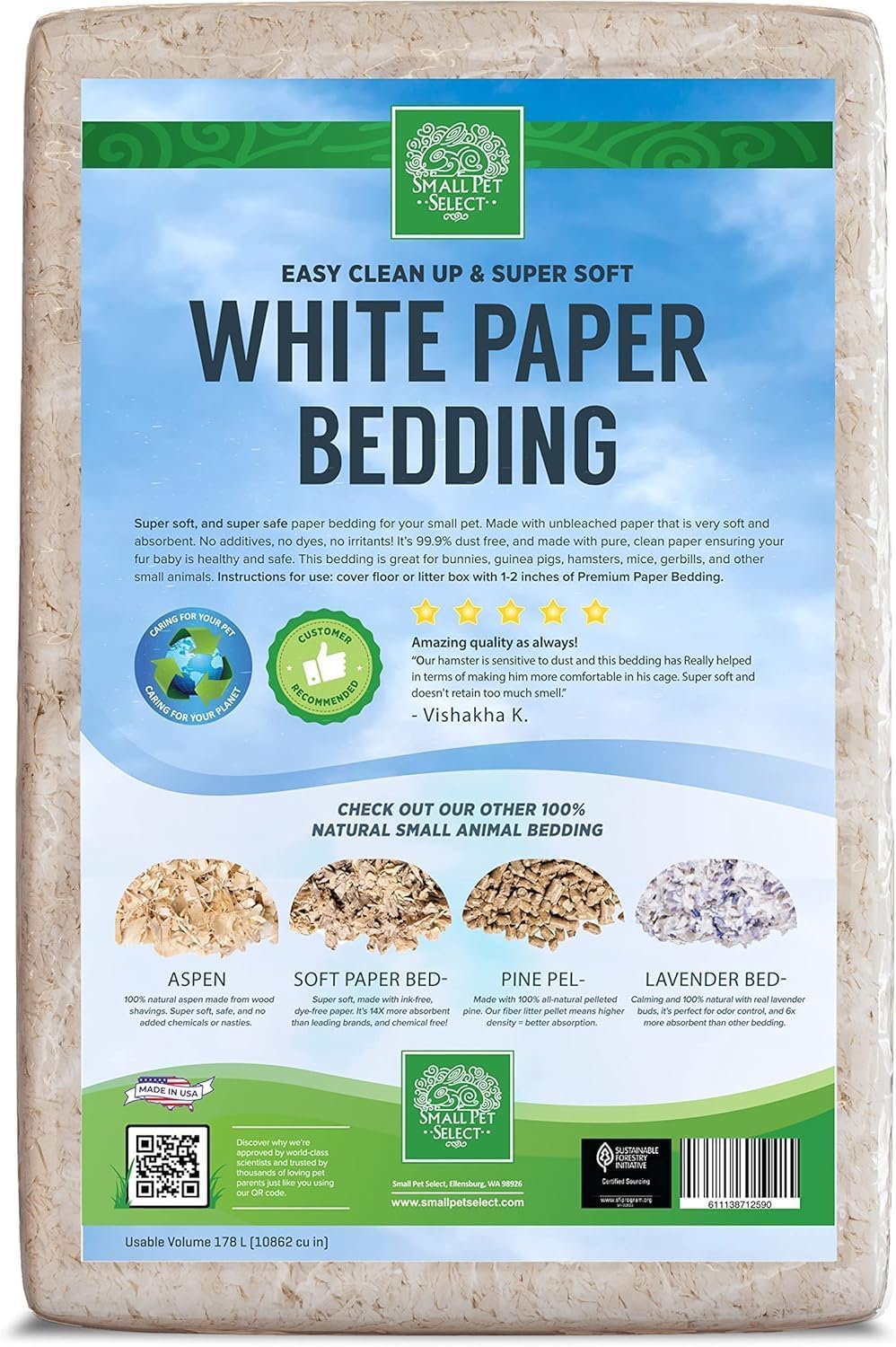 Small Pet Select bedding soft and absorbent for a cozy, dry habitat.