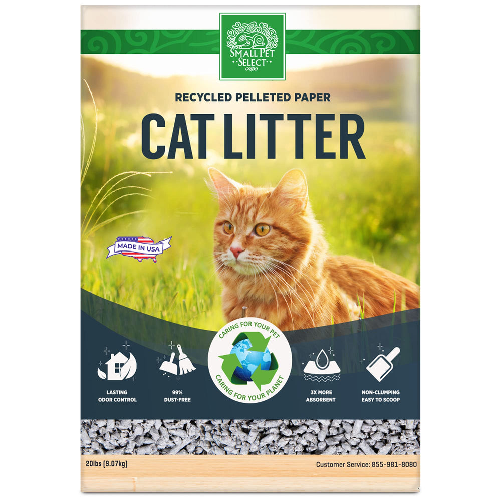 Small Pet Select litter in box scene with paws clean and floor tidy.