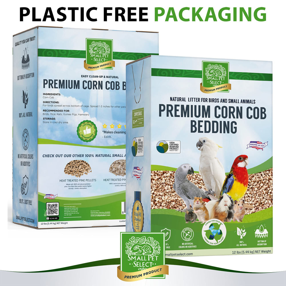 Small Pet Select corn cob bedding compostable, eco-friendly disposal option.