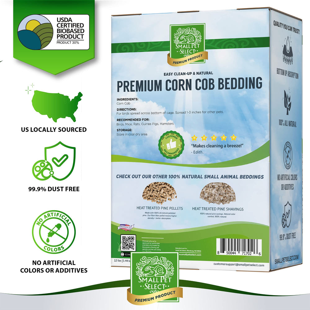 Small Pet Select corn cob bedding dust-free, ideal for sensitive pets.