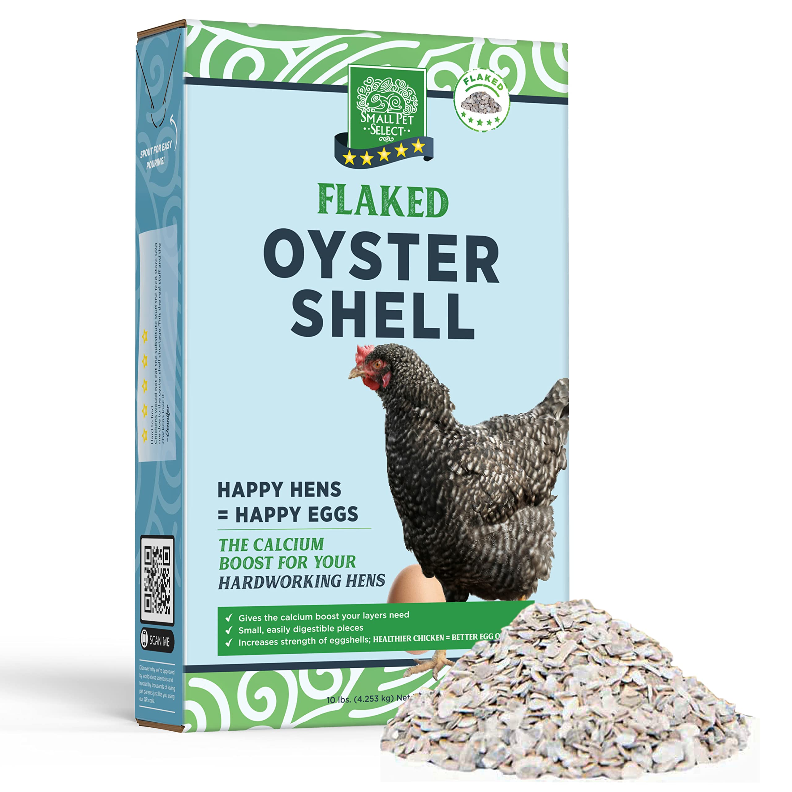 Small Pet Select flaked oyster and seashell mix bag, natural calcium supplement for laying hens.