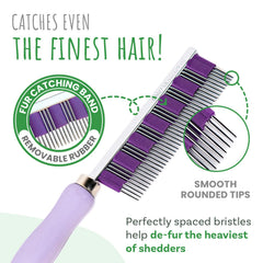 Small Pet Select Hair Buster Comb in use on dog fur to reduce tangles and shedding