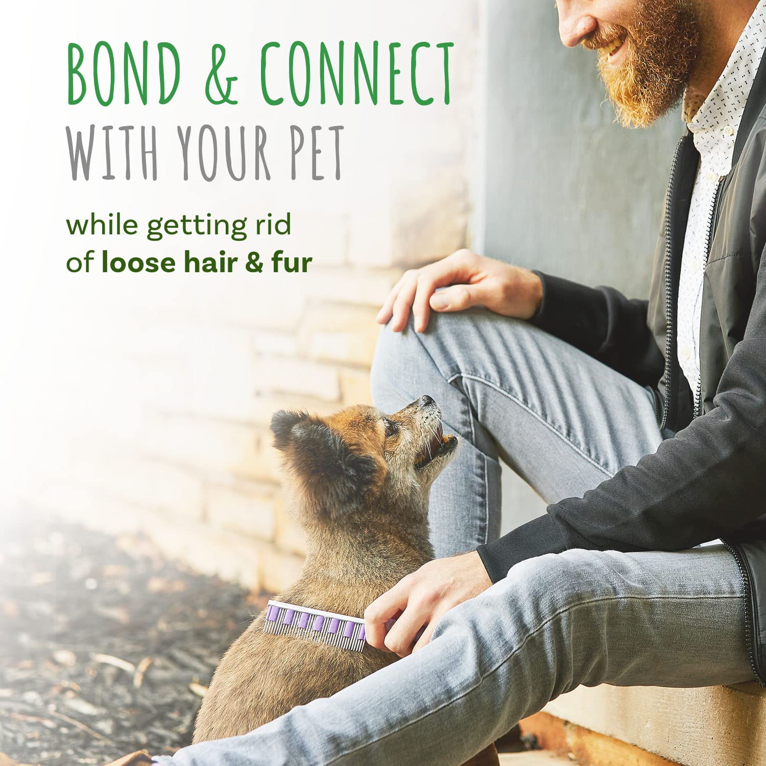 Small Pet Select Hair Buster Comb undercoat cleaning showing rubber sleeve capturing loose hair