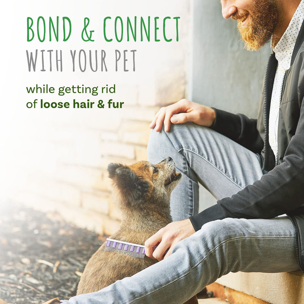 Small Pet Select Hair Buster Comb undercoat cleaning showing rubber sleeve capturing loose hair