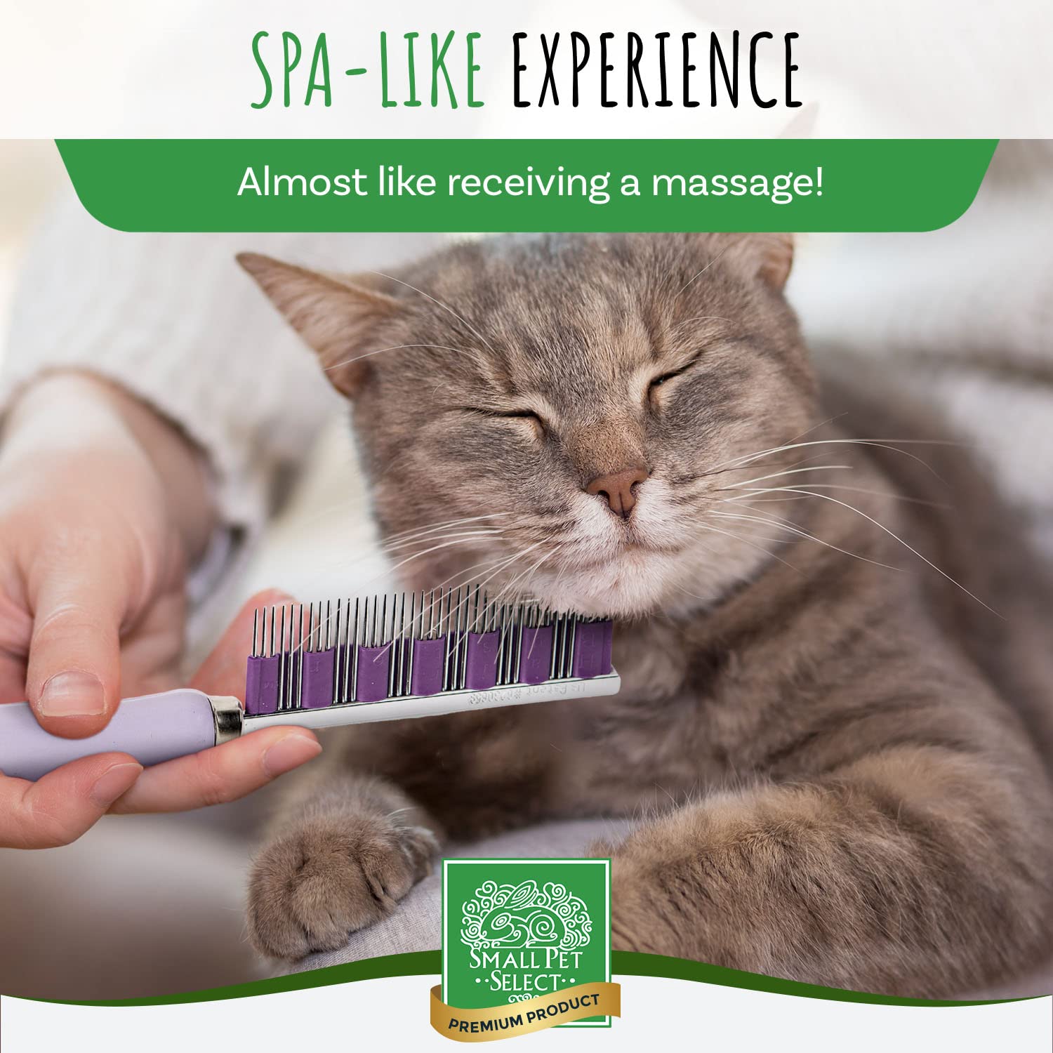 Small Pet Select Hair Buster Comb wooden handle detail for a comfortable grip during sessions