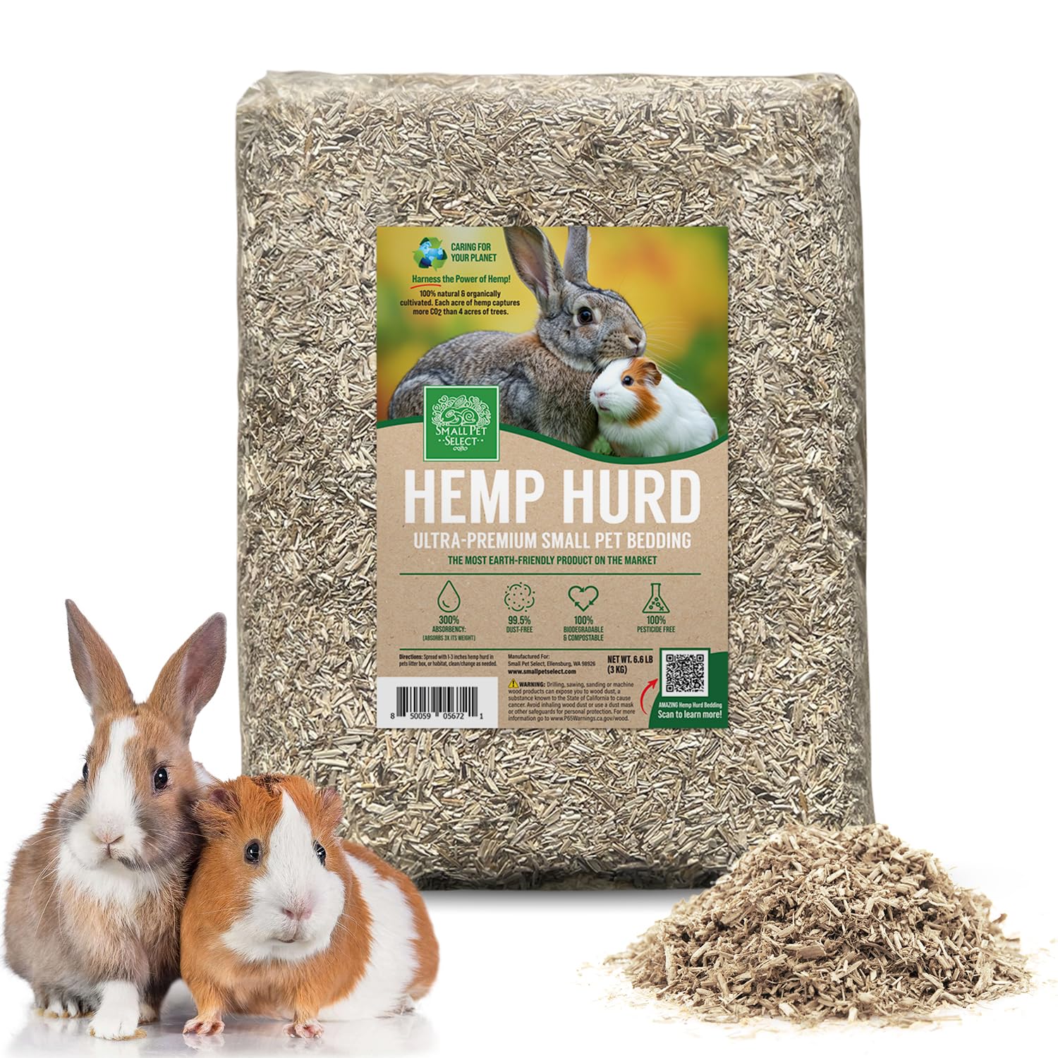 Small Pet Select Hemp Hurd Bedding demonstrates high absorbency for drier cages.