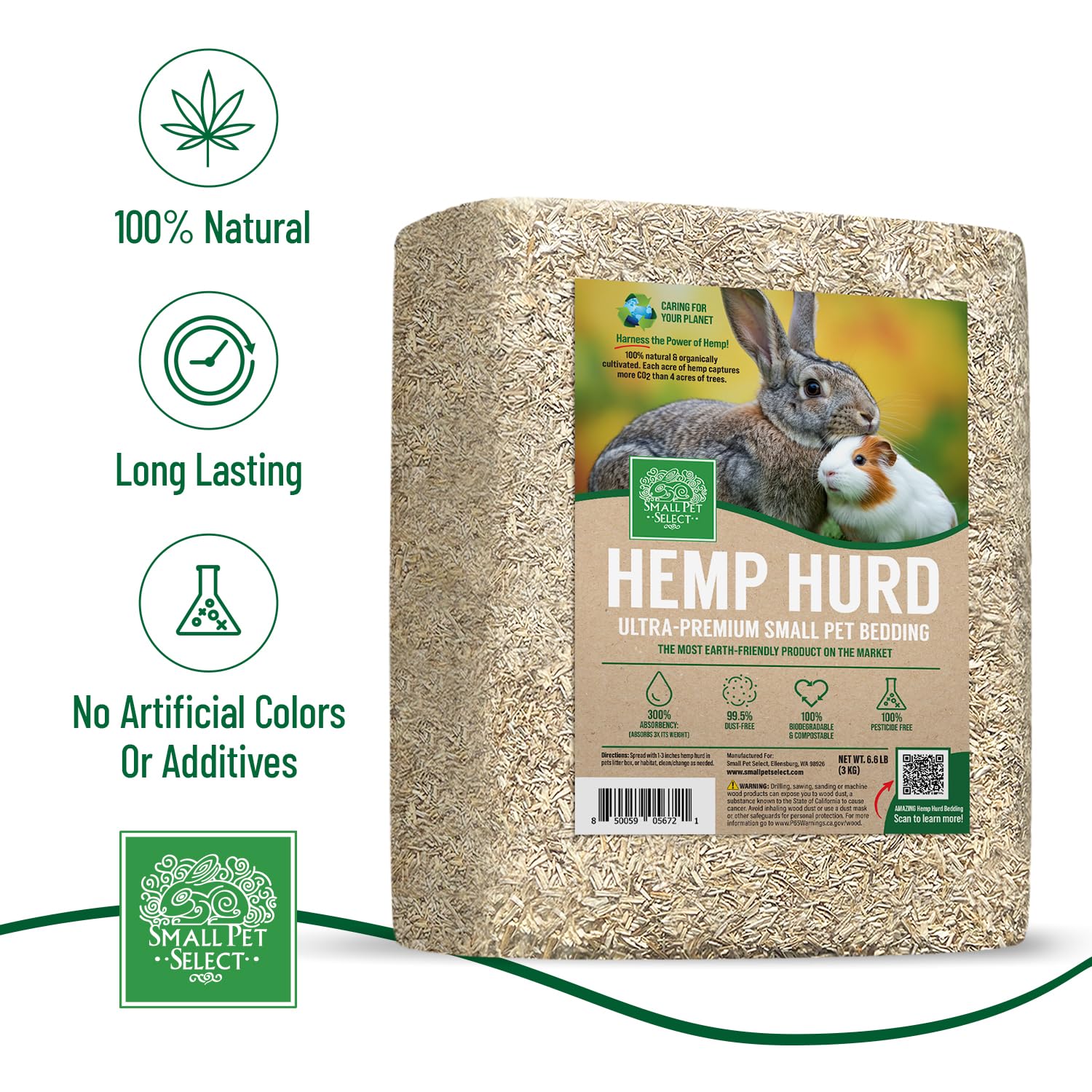 Small Pet Select Hemp Hurd Bedding has low dust for sensitive lungs.