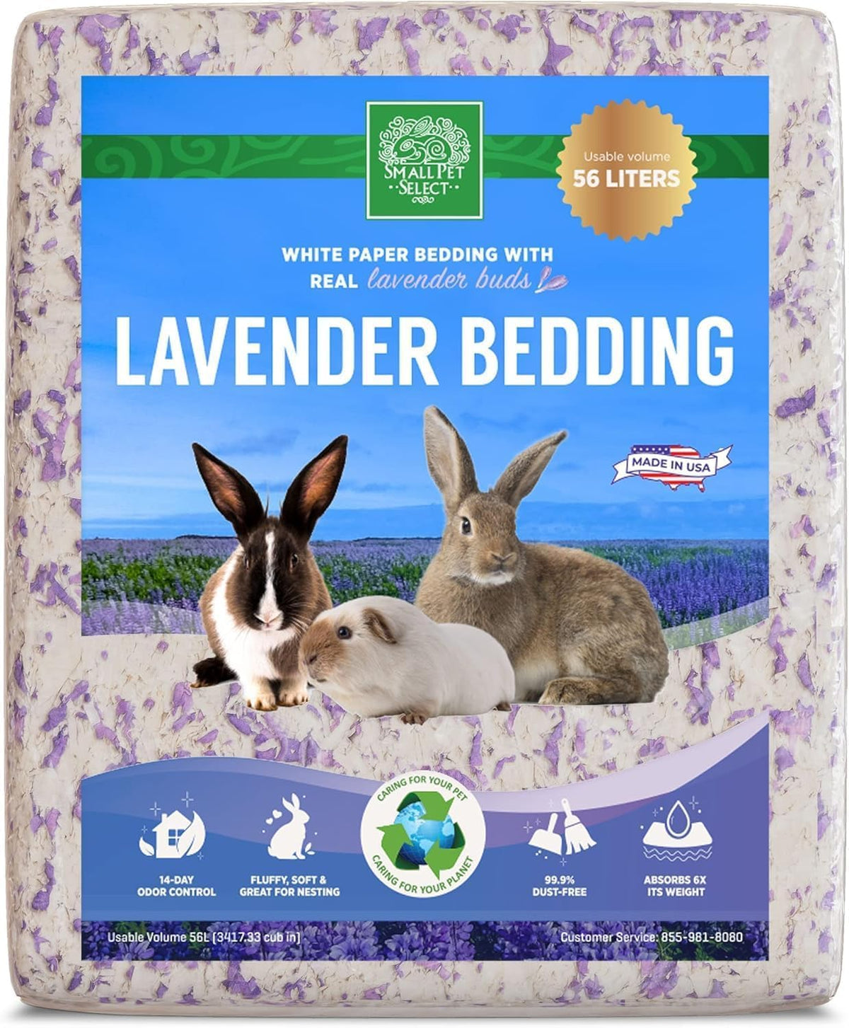 Small Pet Select lavender bedding features real lavender buds for a calming, natural scent.