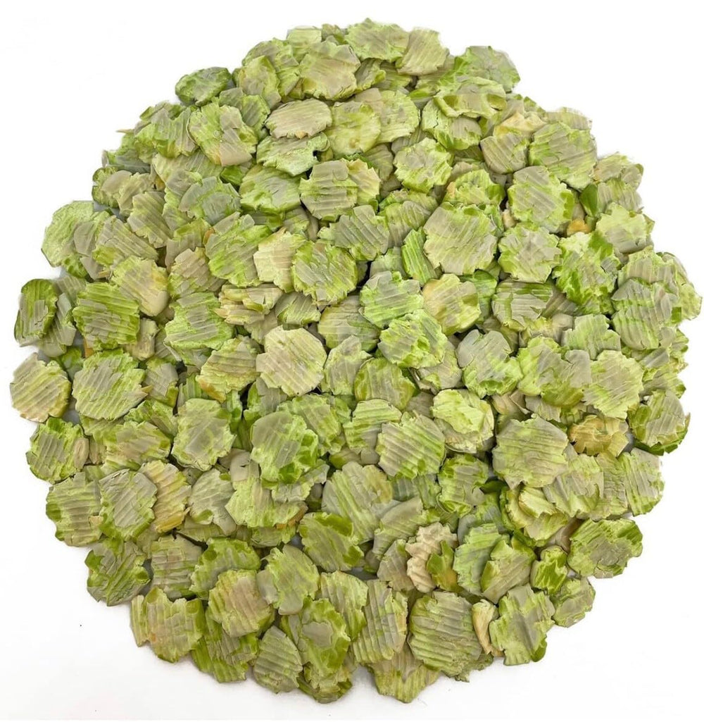 Small Pet Select pea flakes foraging scene, encouraging natural exploration for rabbits and guinea pigs.