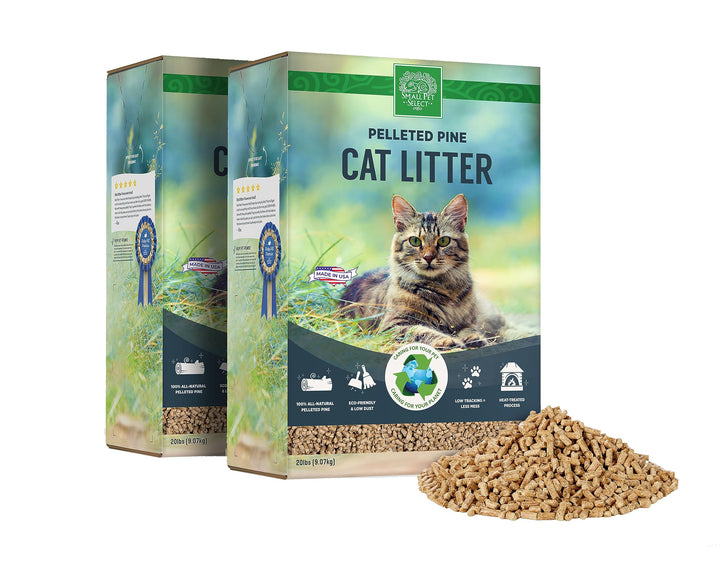 Small Pet Select pelleted pine cat litter packaging, natural and disposal-friendly.