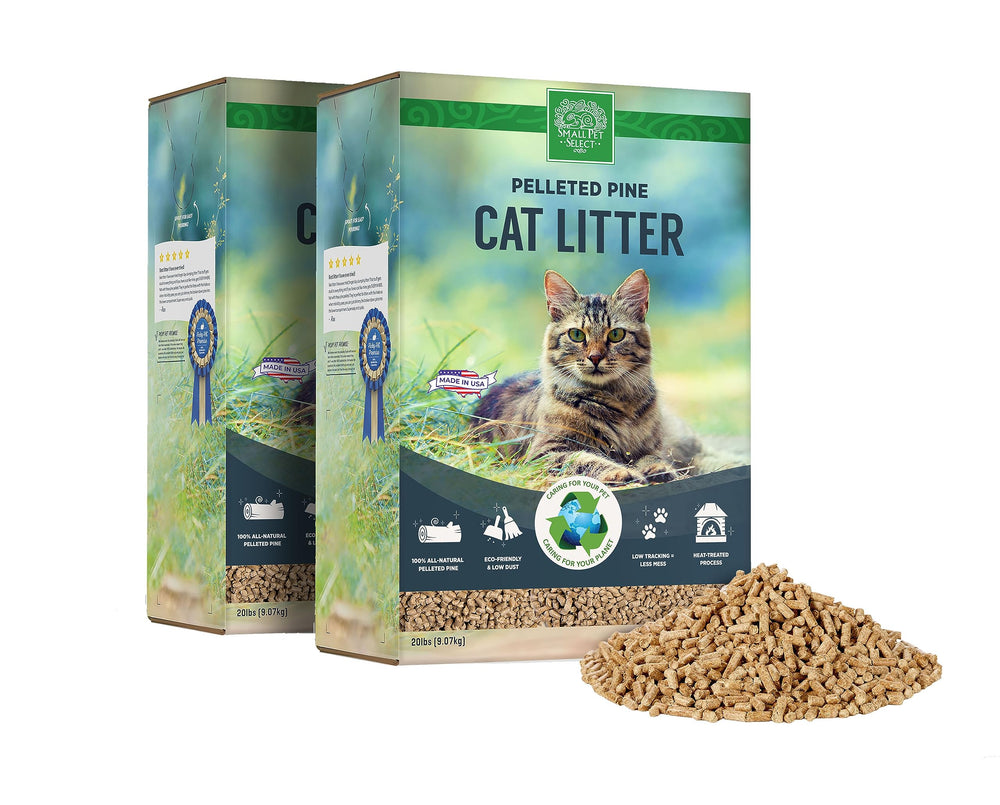 Small Pet Select pelleted pine cat litter packaging, natural and disposal-friendly.