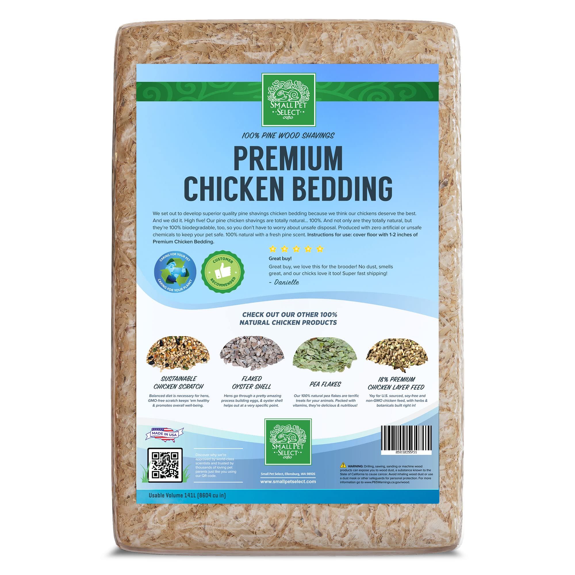 Small Pet Select pine shavings 141L bag ready for composting