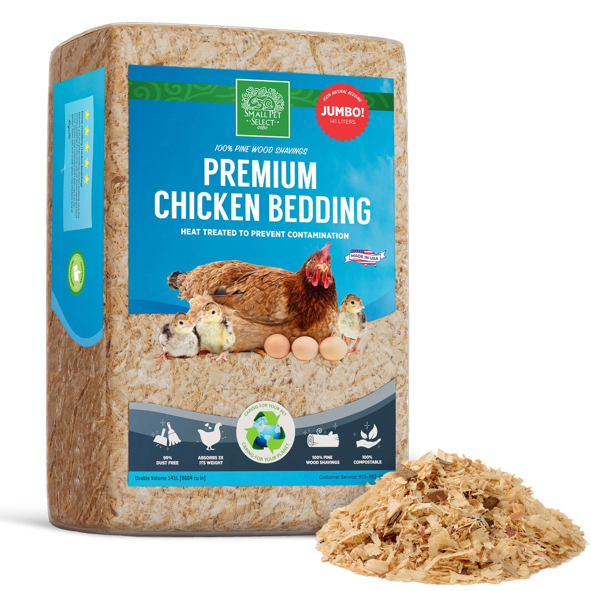 Small Pet Select pine shavings in hen nesting box for a clean, dry nest