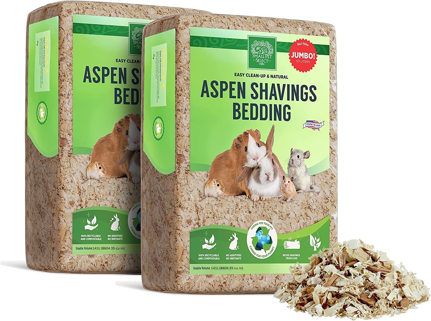 Small Pet Select Premium Aspen Bedding pack shot shows the two-pack ready for setup.