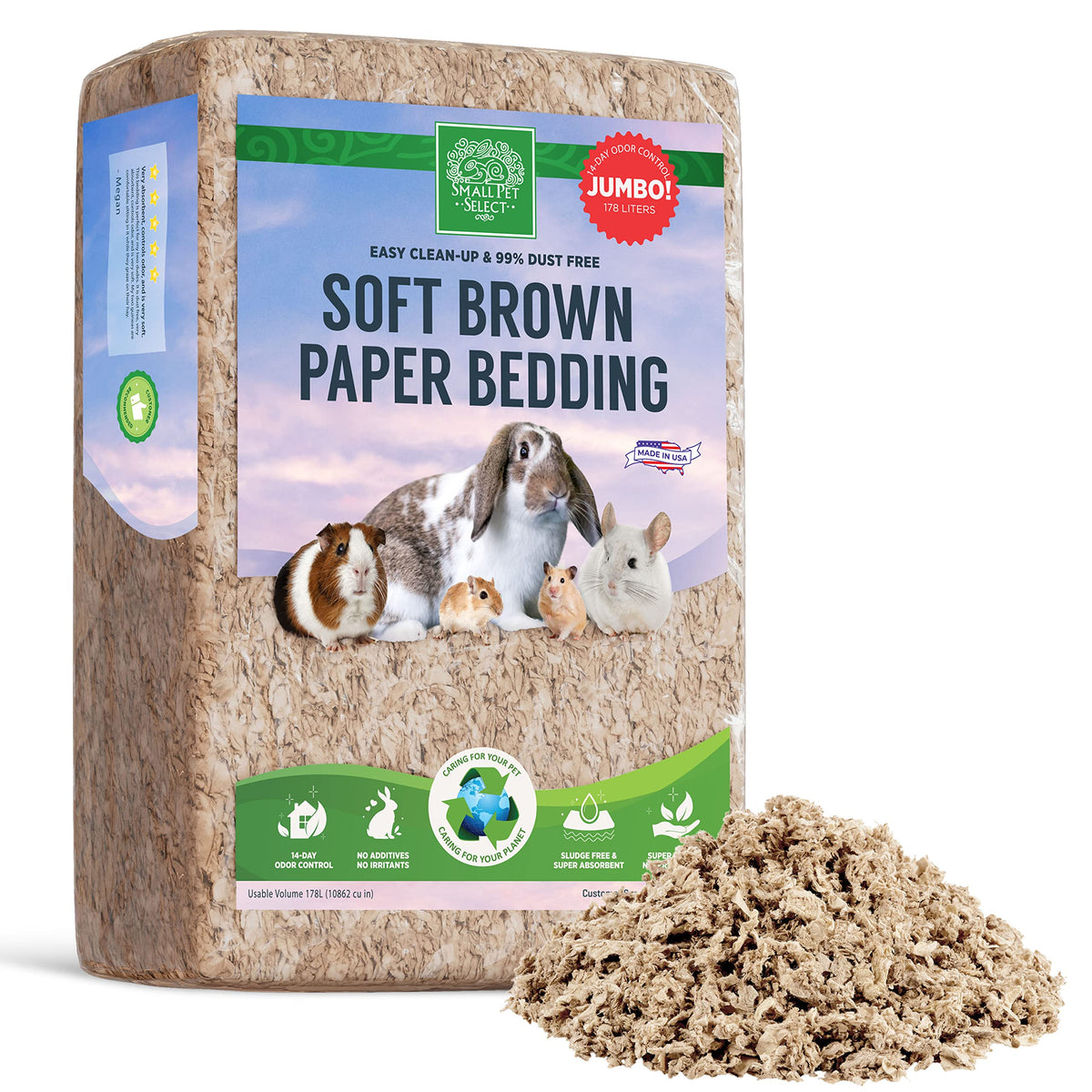 Small Pet Select premium bedding bag illustrating 3x expansion for extended use.