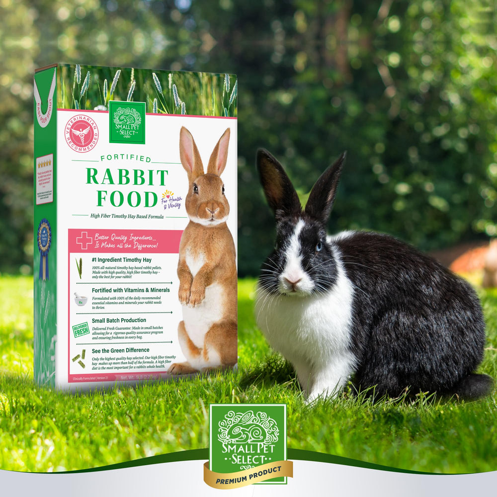 Small Pet Select rabbit food pellets current-crop-year-hay: farm-fresh hay for balanced fiber.