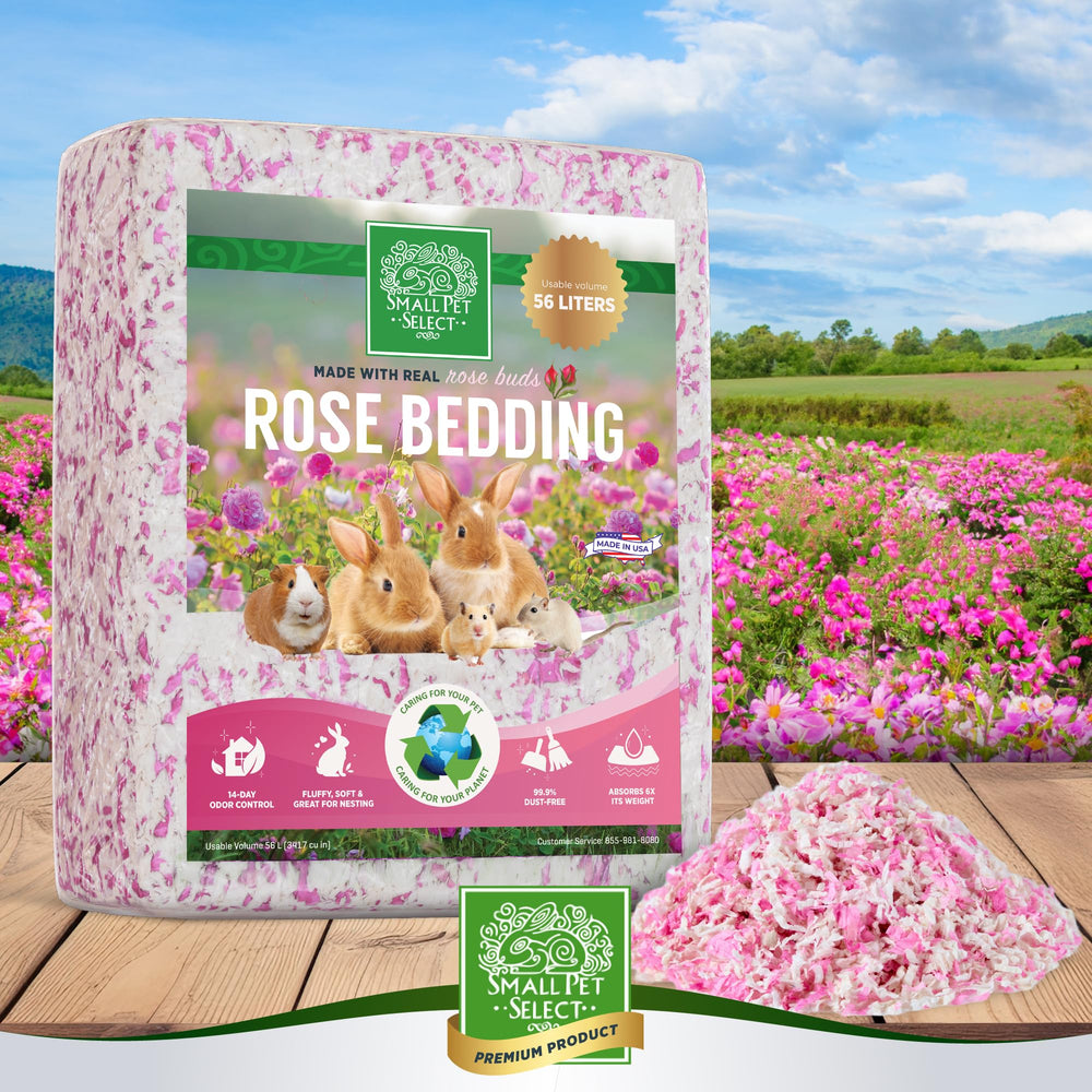 Small Pet Select rose bedding demonstrates long-lasting odor control in small animal habitats.