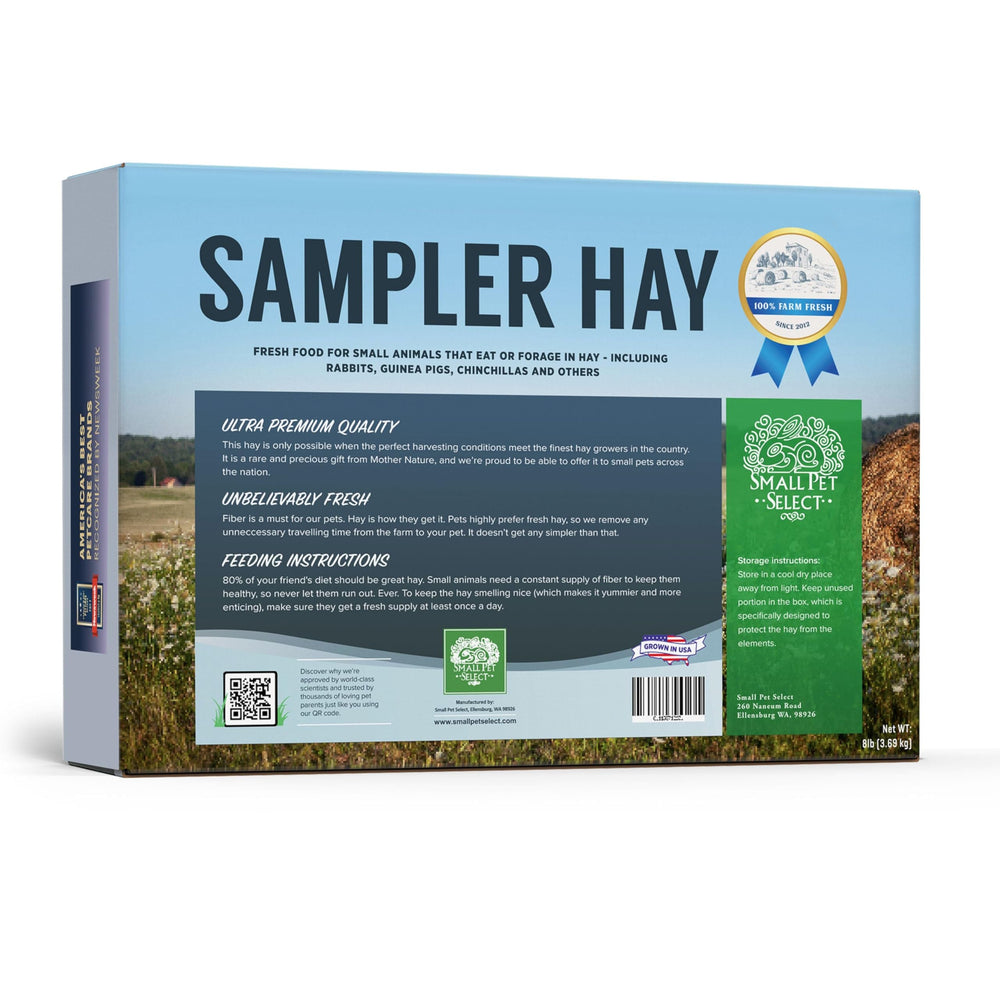 Small Pet Select sampler box orchard hay image, offering natural variety and gentle texture