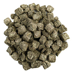 Small Pet Select Straight Timothy Cubes closeup, vibrant green hay for nibbling.