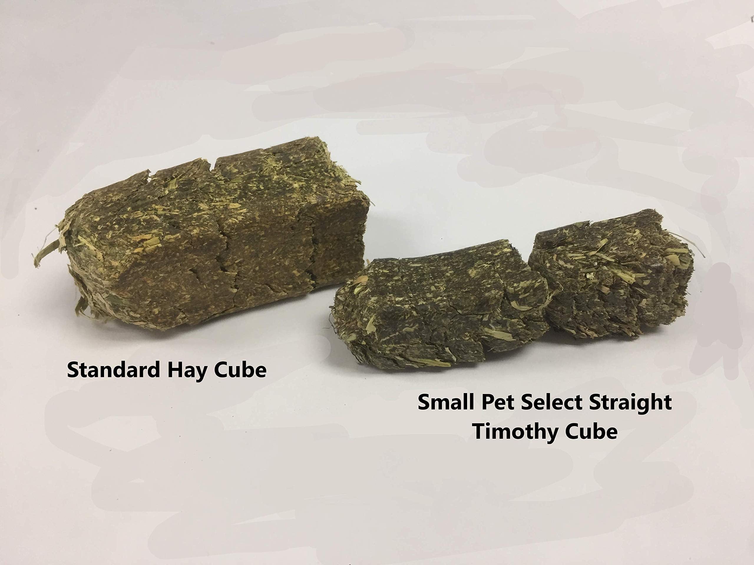 Small Pet Select Straight Timothy Cubes label view, premium 100% Timothy hay.