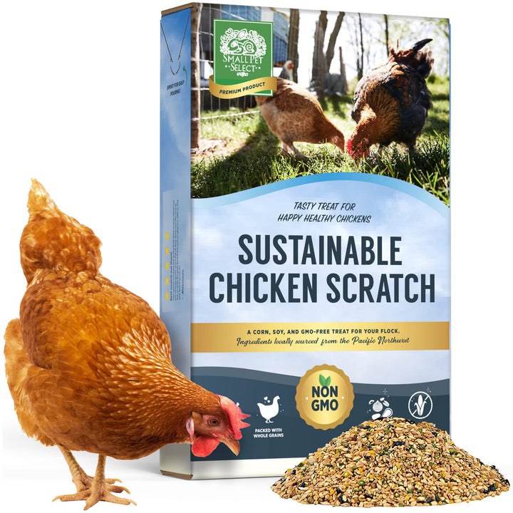 Small Pet Select sustainable chicken scratch bag promotes balanced nutrition for hens