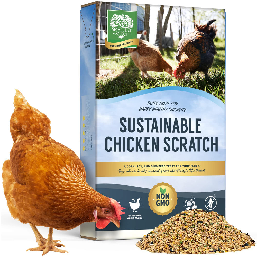 Small Pet Select sustainable chicken scratch bag shown for foraging and enrichment