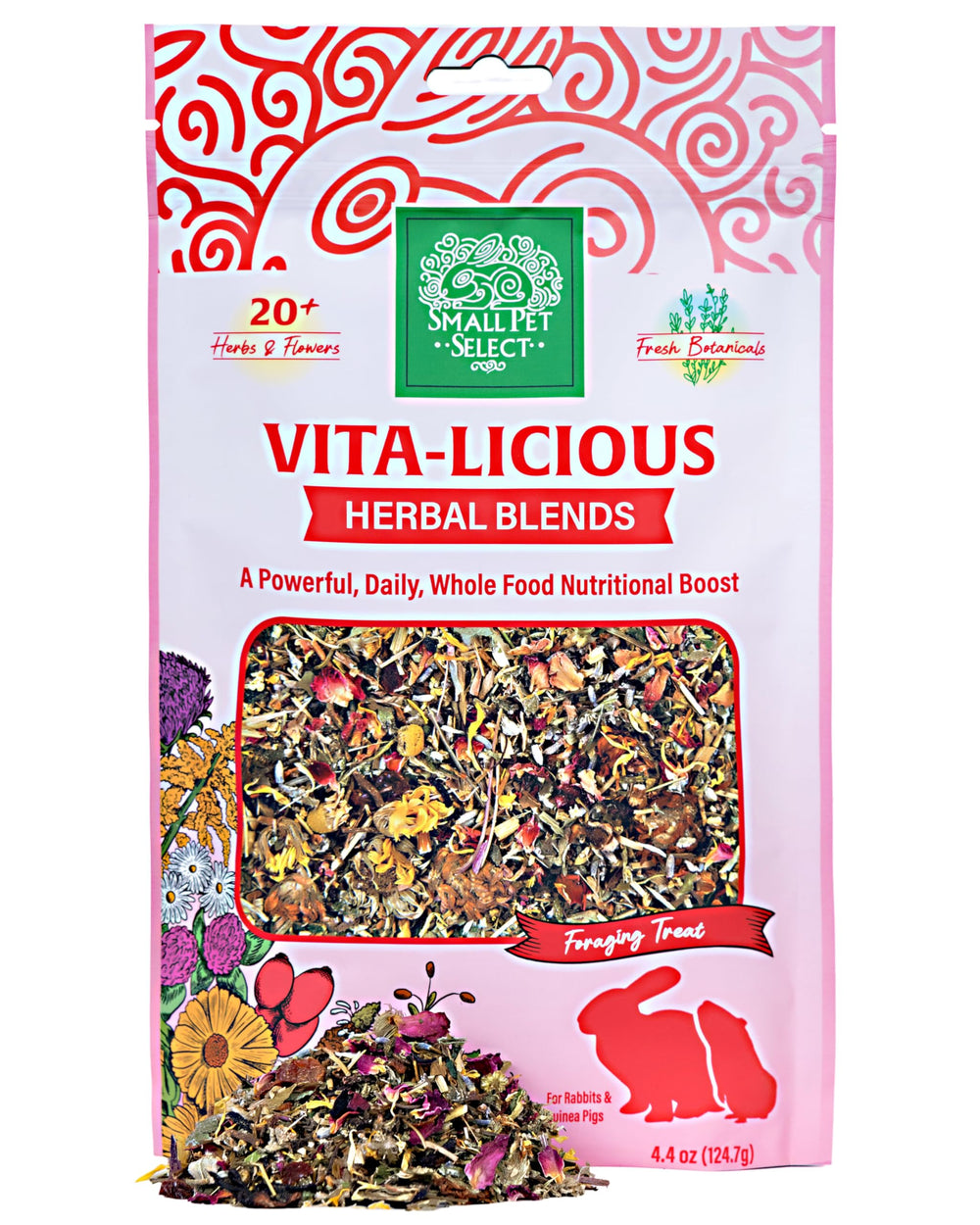 Small Pet Select Vita-Licious Essentials tin presents a wholesome herbal treat for daily nibbling.