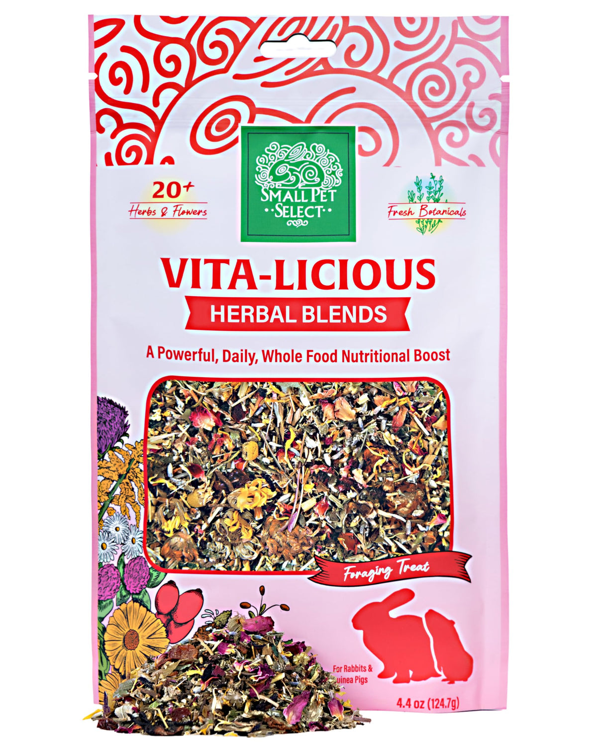 Small Pet Select Vita-Licious Essentials tin presents a wholesome herbal treat for daily nibbling.