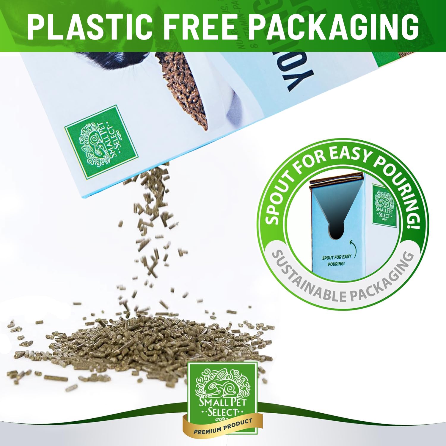 Close-up of Small Pet Select pellets designed for growth and gentle digestion.