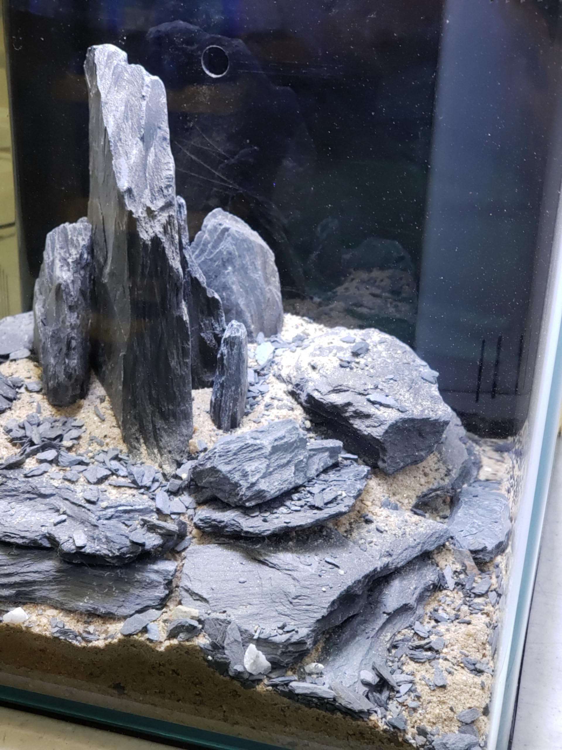 Natural veining on Small World slate stones adds realism to aquariums
