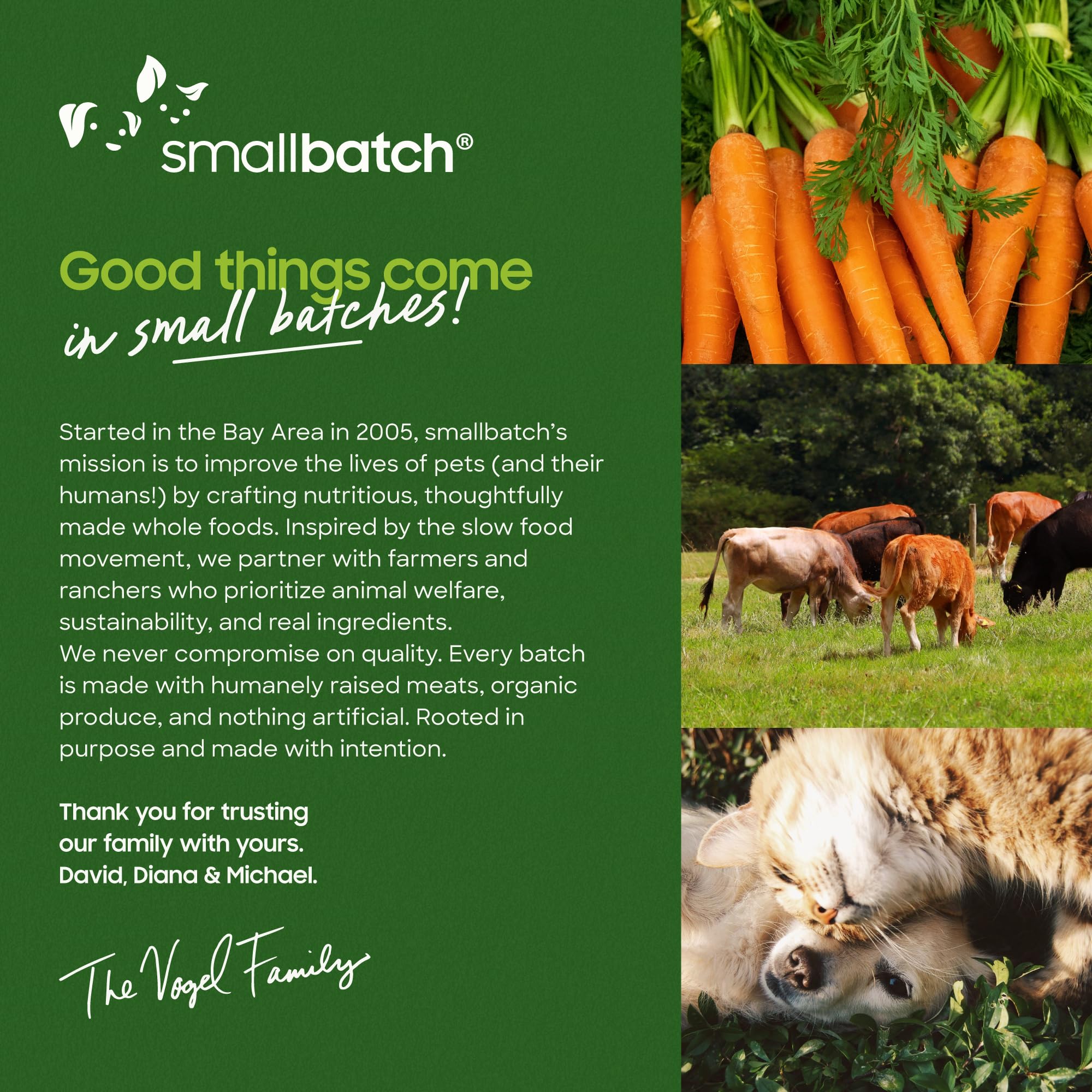 Smallbatch treats for dogs and cats during meals or training.