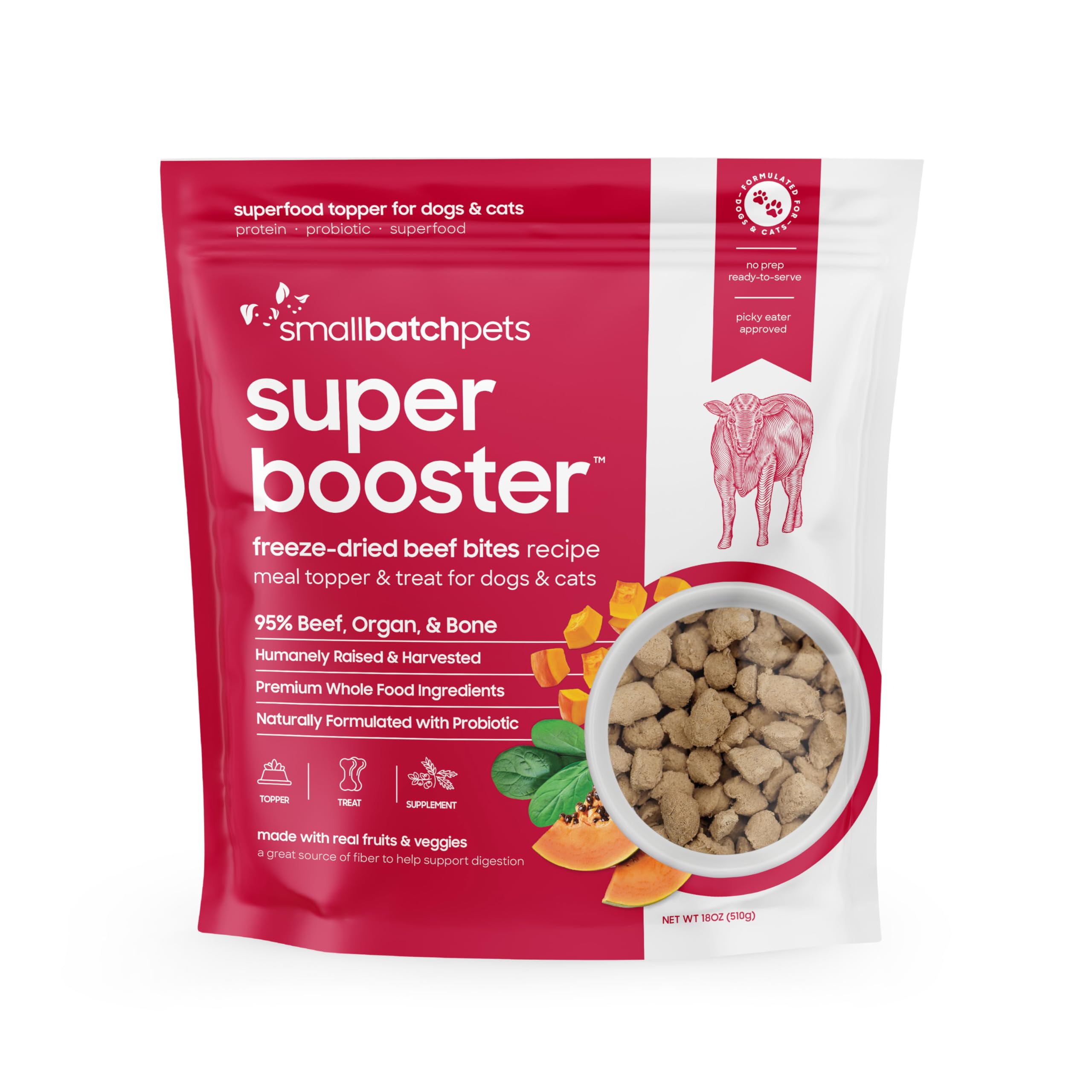 Smallbatch Freeze Dried Beef Bites bag showing high-protein treats for training