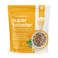 Smallbatch freeze-dried dog treats packaging highlights protein-rich, grain-free nutrition.
