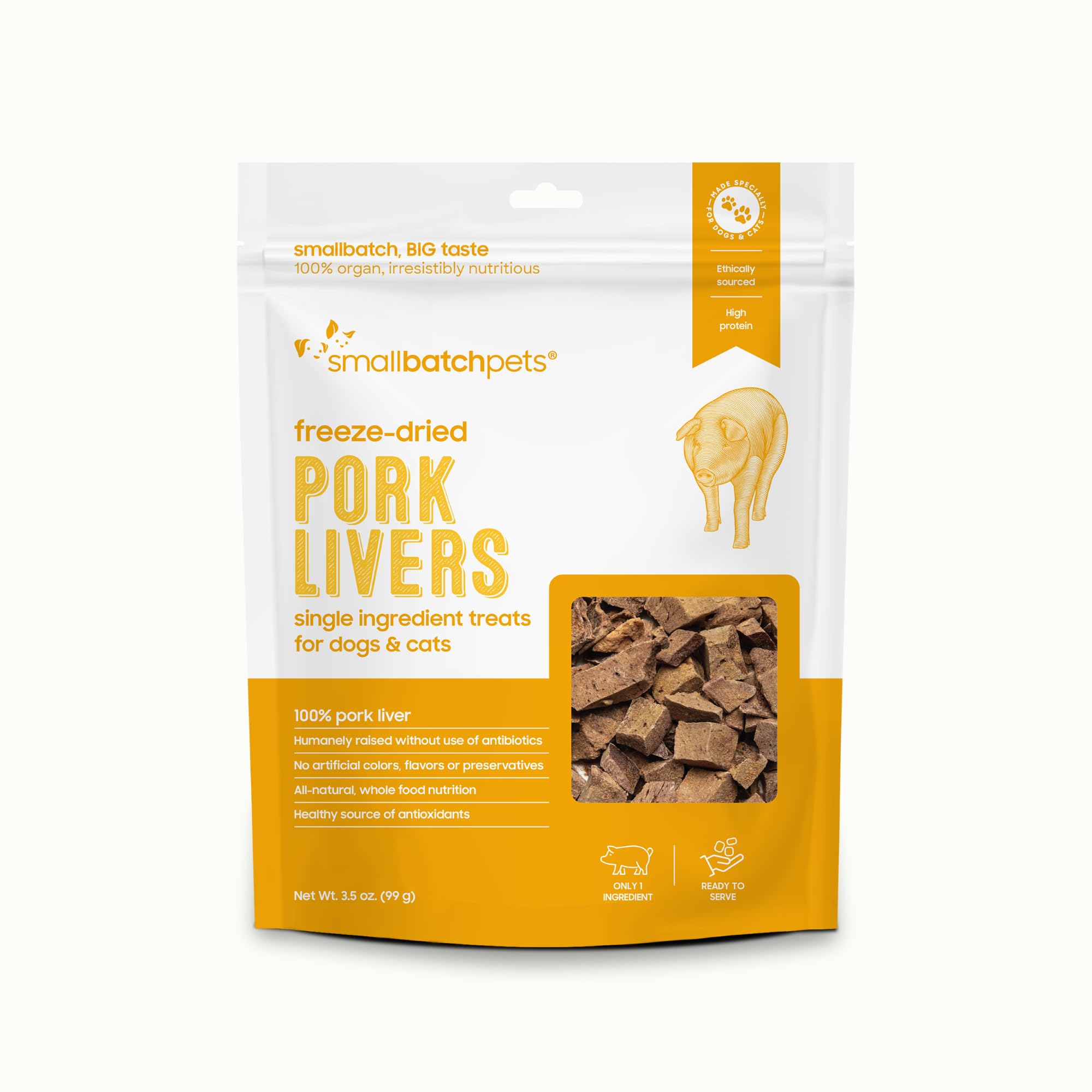 smallbatch freeze-dried pork liver dog treat hero highlights high-protein rewards.