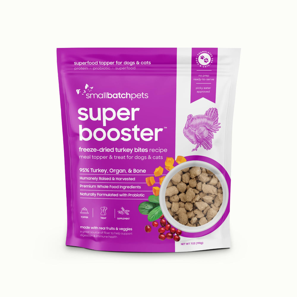 Smallbatch freeze dried turkey treats bag front, protein-rich snack for dogs and cats