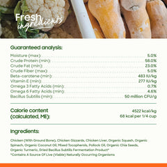 Smallbatch grain-free recipe with organic produce ingredients displayed.