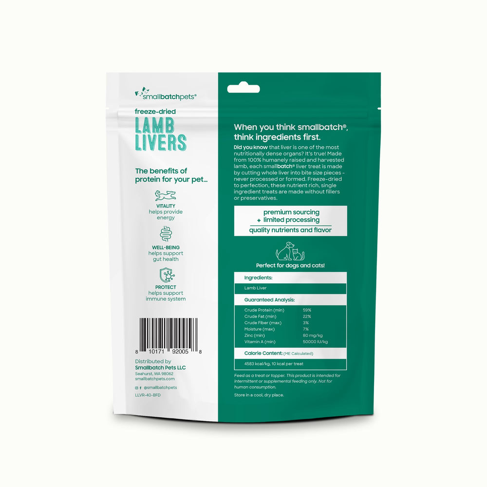 Smallbatch lamb liver treats bag closeup highlighting natural ingredients