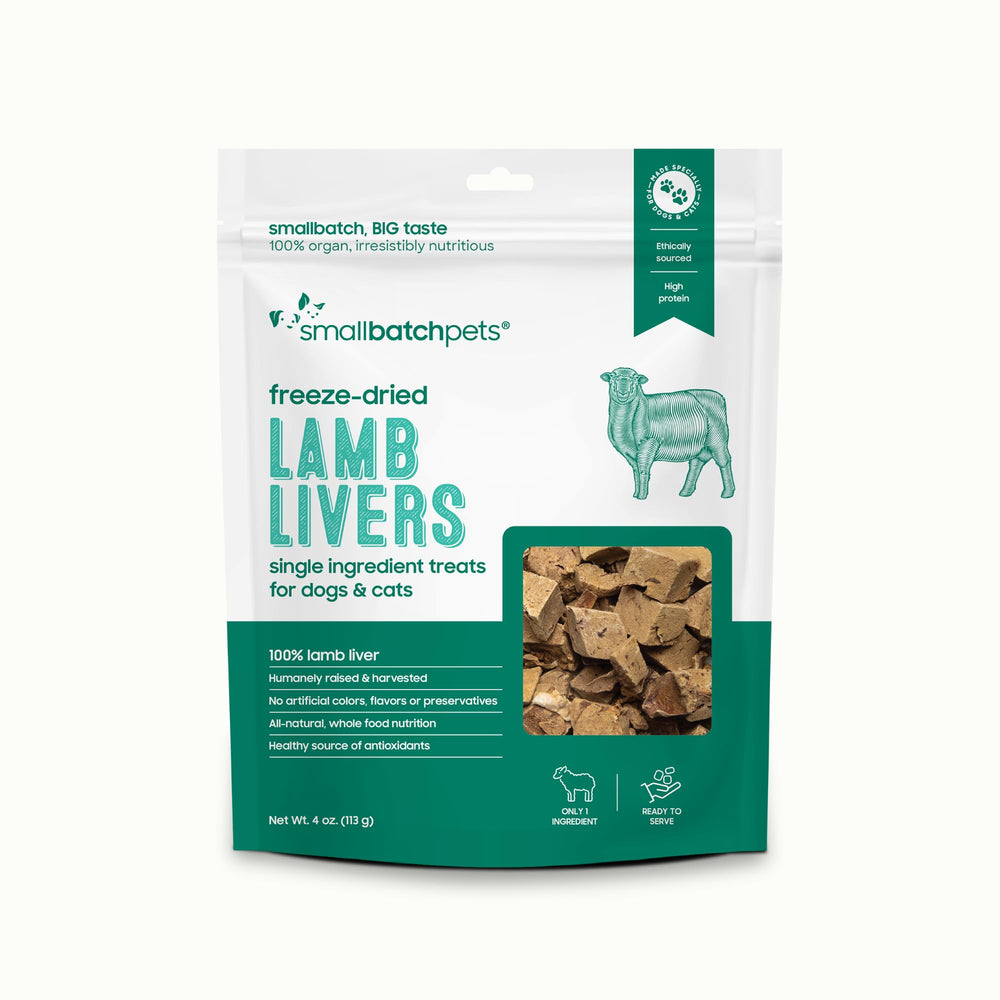 Smallbatch lamb liver treats packfront showing single-ingredient packaging