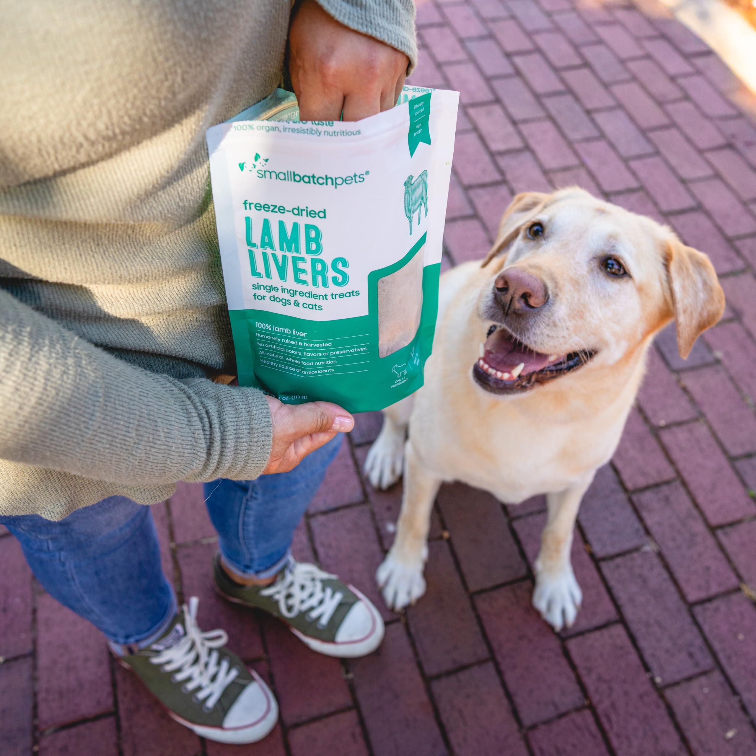 USA-made Smallbatch lamb liver treats packaging and seal