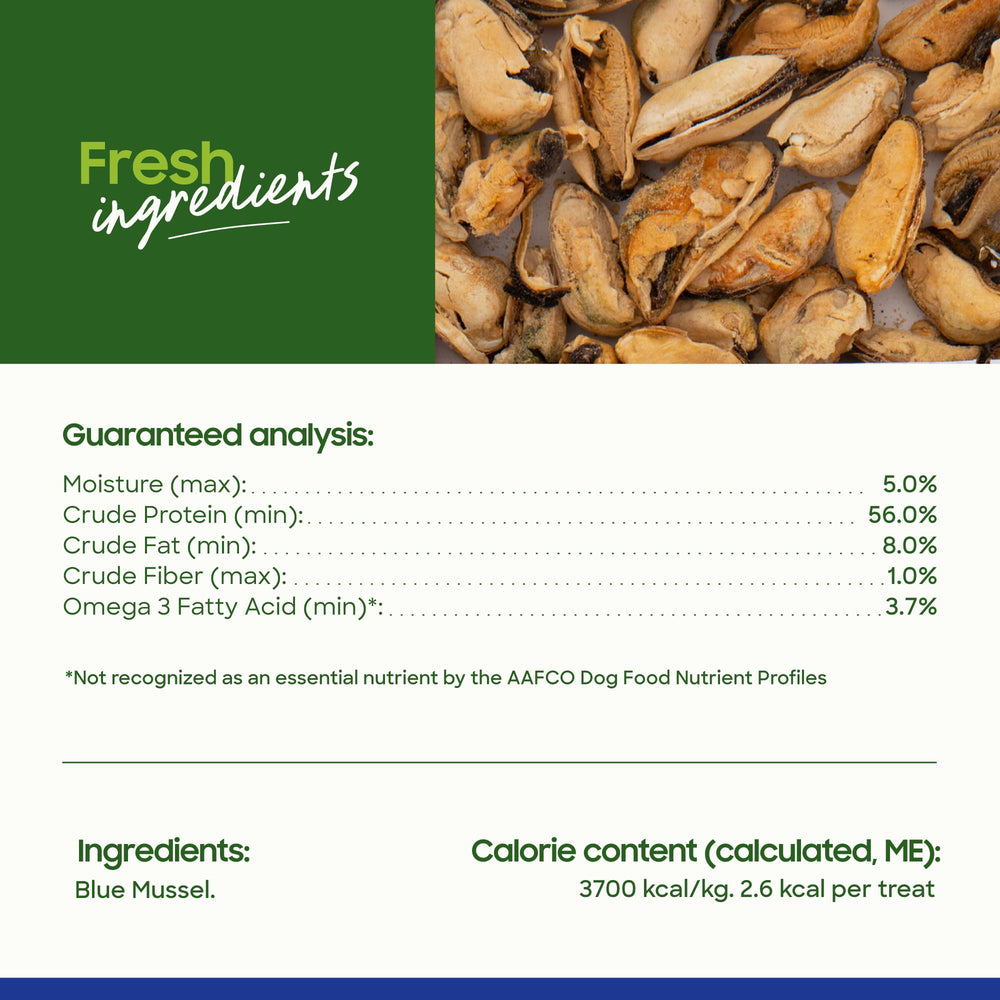 Smallbatch Pets blue mussels treat serving shows versatile usage for pets.