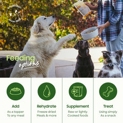 Smallbatch Pets bone broth venison open pack showcases organic ingredients and shelf-stable convenience.